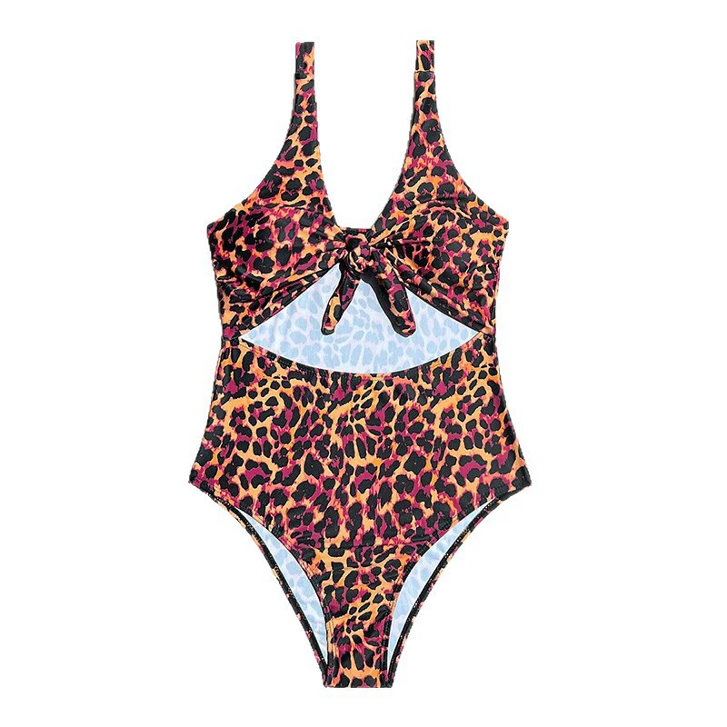 Women's V-Neck Cutout One-Piece Swimsuit with Front Knot view 5