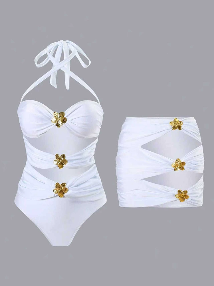 Halter Cutout One-Piece Swimsuit with Ruched Mini Skirt view 6