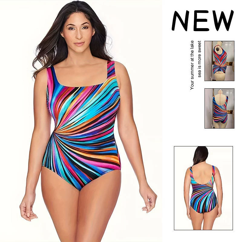 Square Neck One-Piece Swimsuit with Twist Front