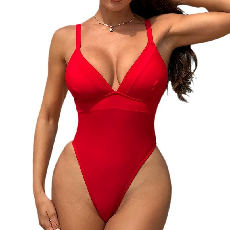 V-Neck One-Piece Swimsuit with Adjustable Straps and High Cut view 5