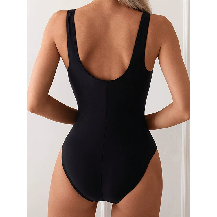 Square Neck Ruched One-Piece Swimsuit with Wide Straps