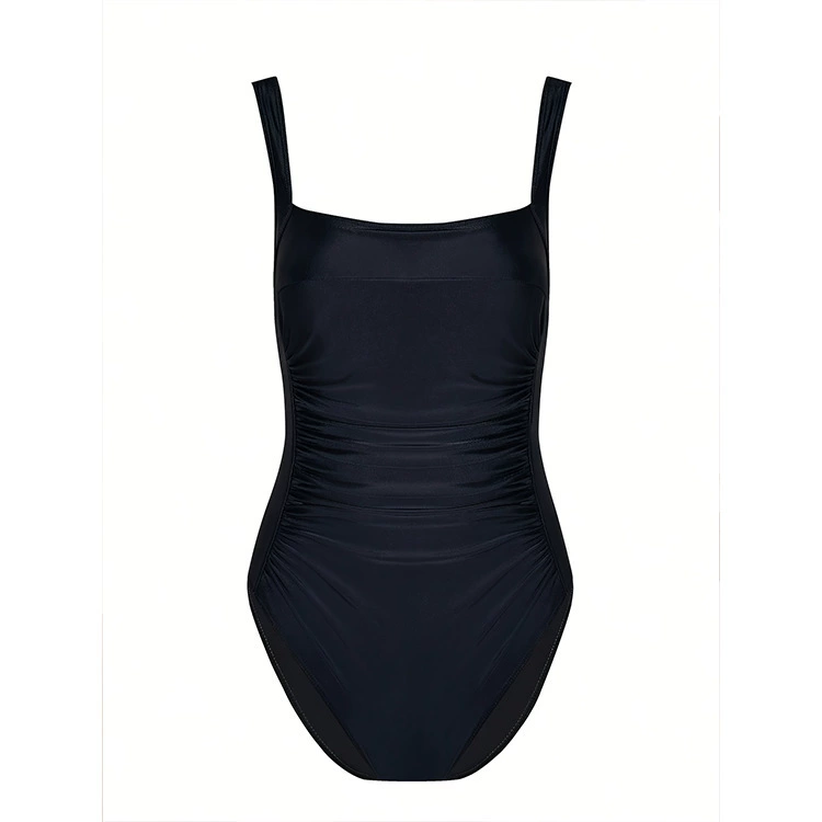 Square Neck Ruched One-Piece Swimsuit with Wide Straps view 3