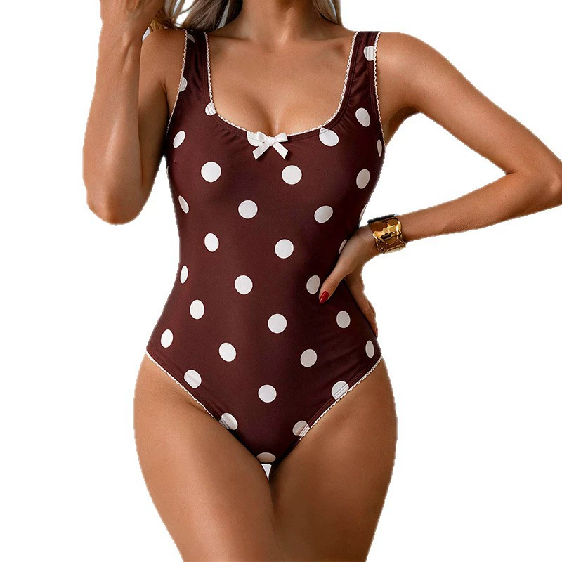 Scoop Neck One-Piece Swimsuit with Bow and Scalloped Trim view 5