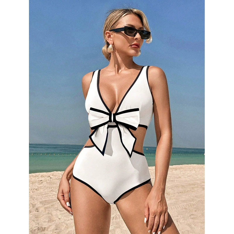 Women’s Plunge V-Neck One-Piece Swimsuit with Waist Cutouts