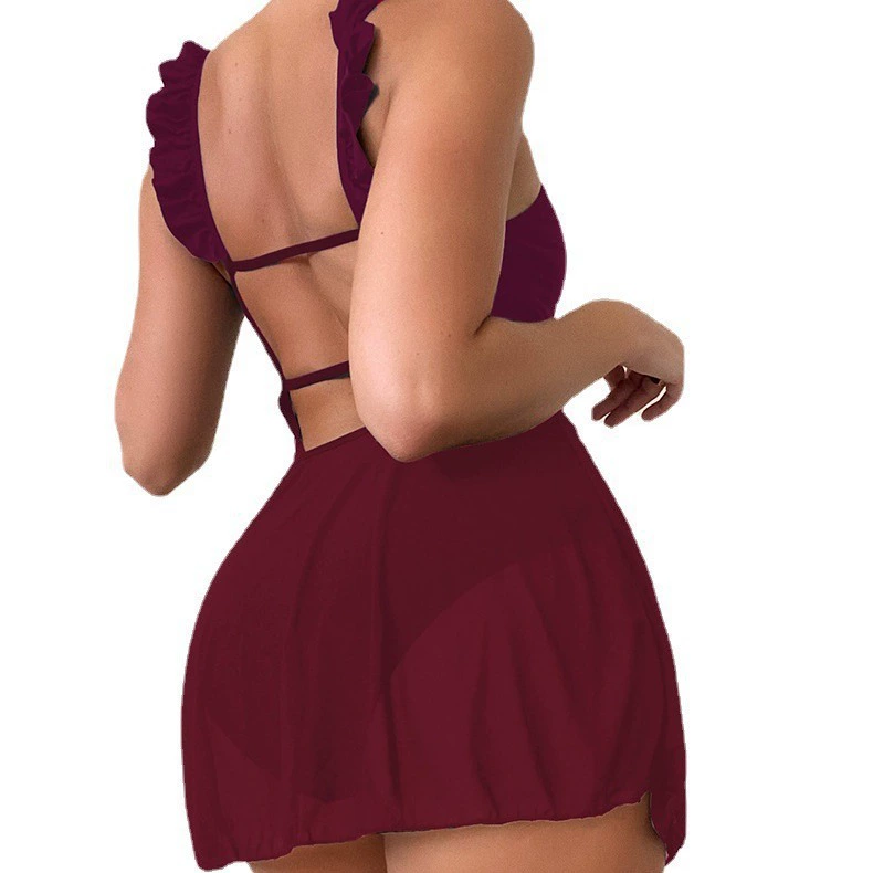 Ruffle Strap Backless One-Piece Swimsuit with Skirt view 5