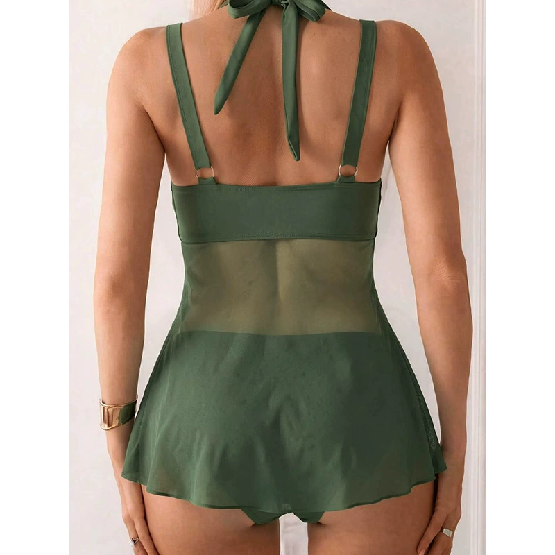 Sheer Skirt Halter Neck Swimdress view 3