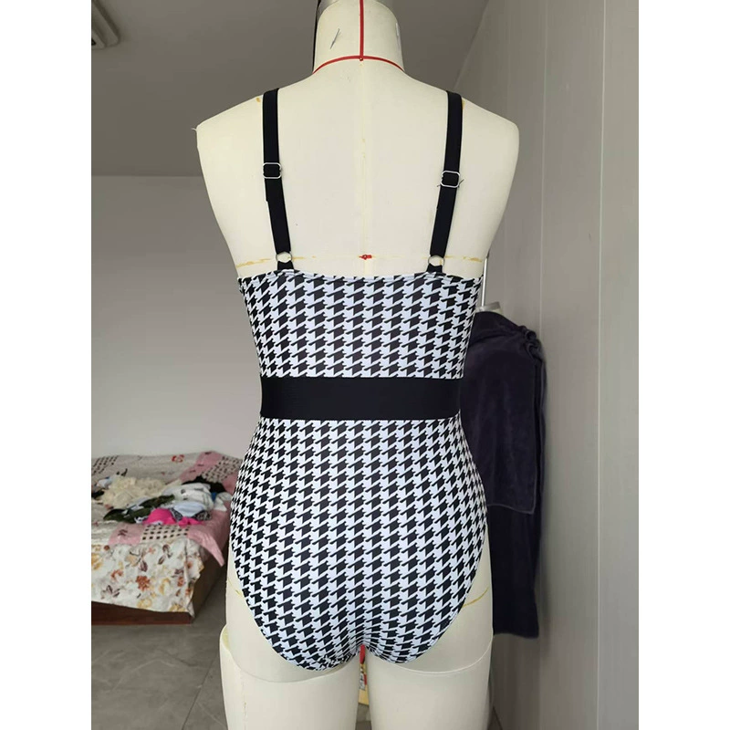 Adjustable Strap One-Piece Swimsuit with Belt and Front Zipper