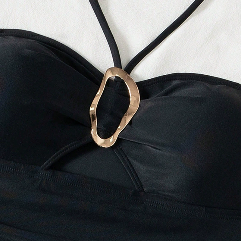 Women's Halter Neck Cutout One-Piece Swimsuit with Ring Detail view 3