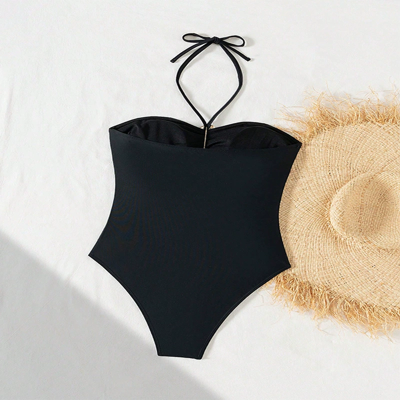 Women's Halter Neck Cutout One-Piece Swimsuit with Ring Detail view 4