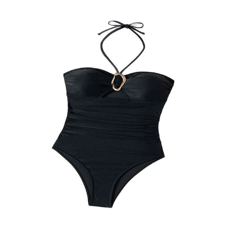 Women's Halter Neck Cutout One-Piece Swimsuit with Ring Detail view 5