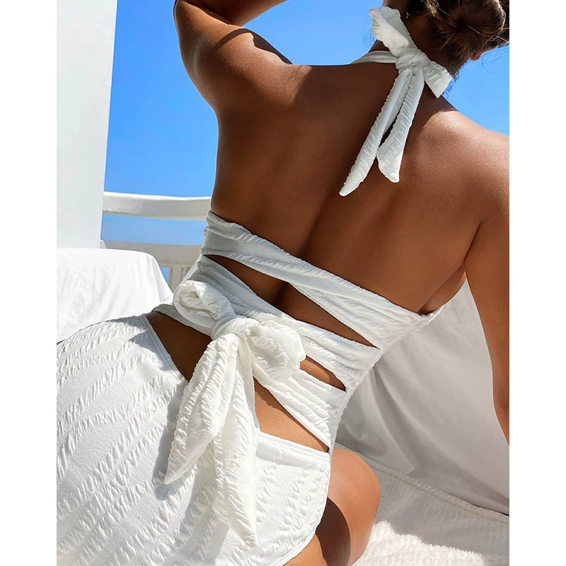 Halter Neck Plunge One-Piece Swimsuit with Open Back view 3