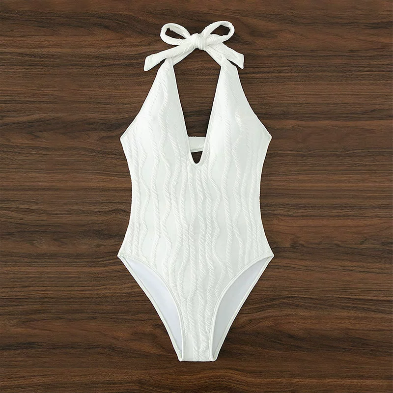 Halter Neck Plunge One-Piece Swimsuit with Open Back view 4