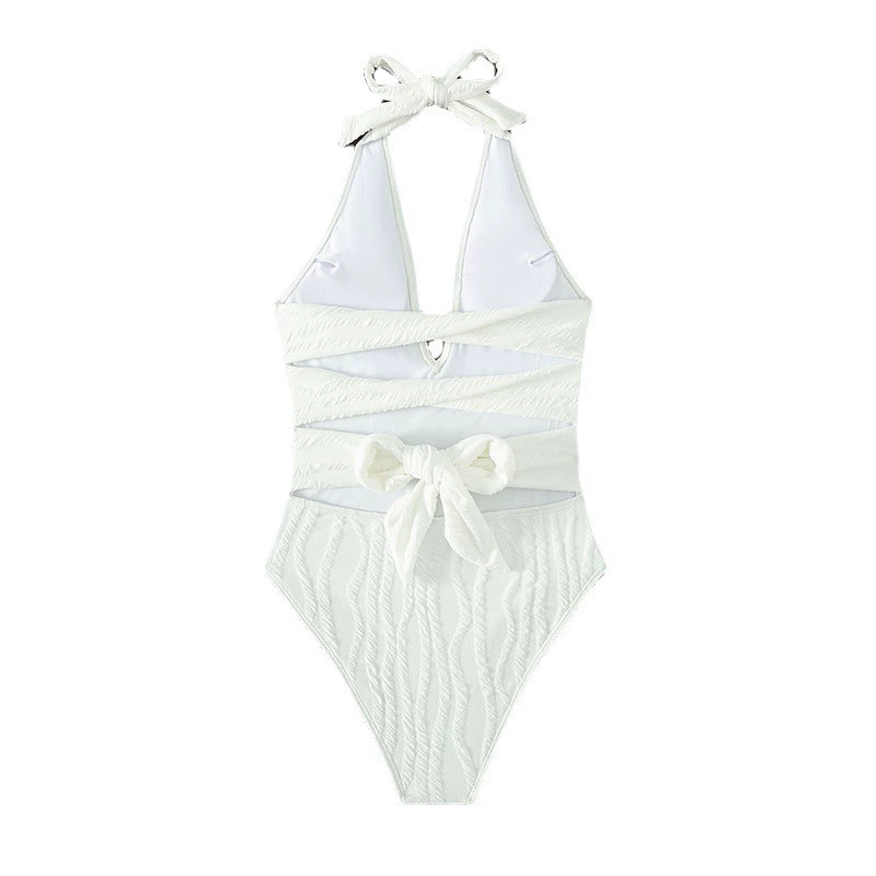 Halter Neck Plunge One-Piece Swimsuit with Open Back view 5