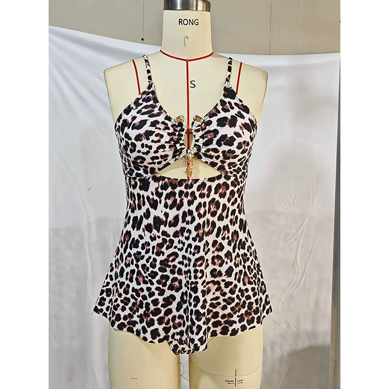 Skirted One-Piece Swimsuit with Halter Neck and Front Cutout view 4