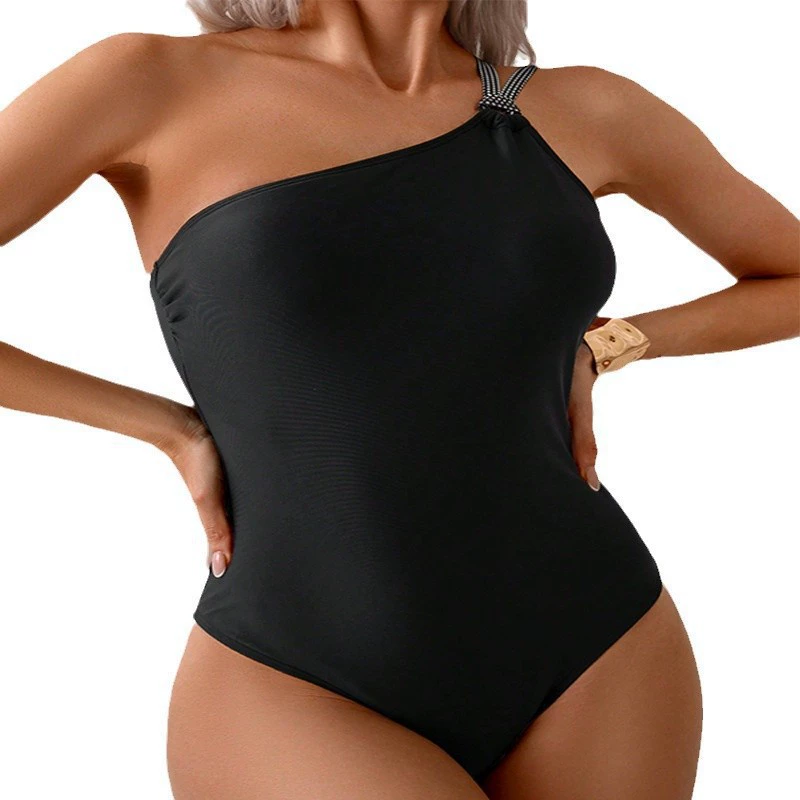 One-Shoulder One-Piece Swimsuit with Double Straps and Cross Back view 5