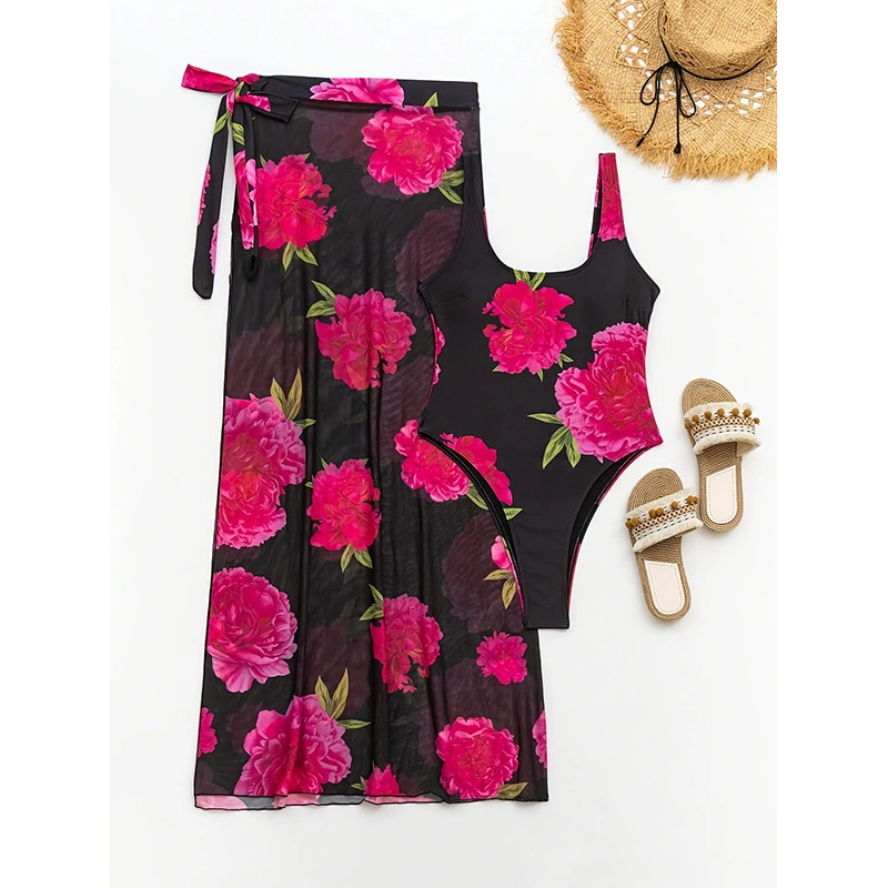 One-Piece Swimsuit with Skirt Cover-Up