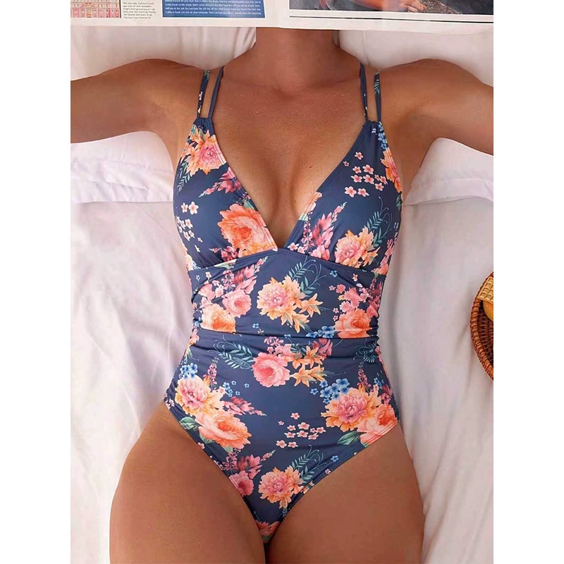 Deep V-Neck One-Piece Swimsuit with Cutout Back view 4