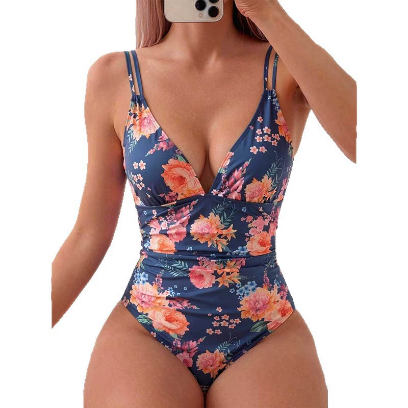Deep V-Neck One-Piece Swimsuit with Cutout Back view 5