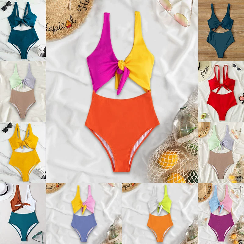 Women’s Knotted Front Cutout One-Piece Swimsuit