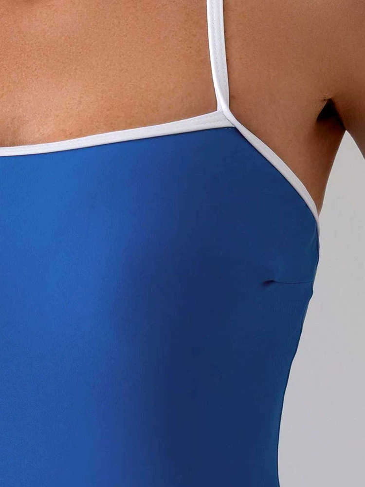 Women's Square Neck High Cut One-Piece Swimsuit with Adjustable Spaghetti Straps view 5