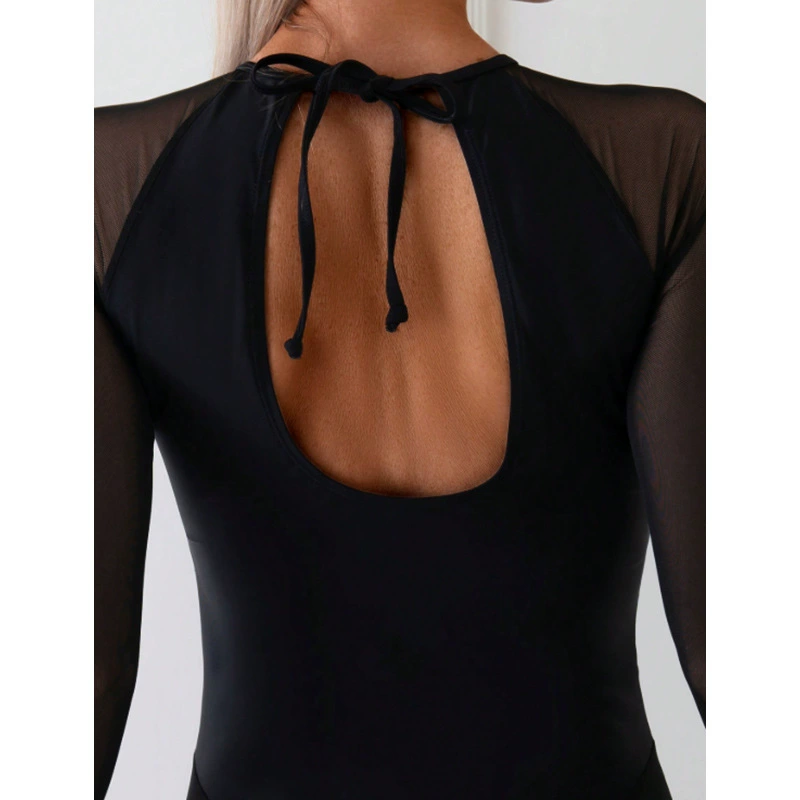 Women’s Long Sleeve One-Piece Swimsuit with Sheer Panels