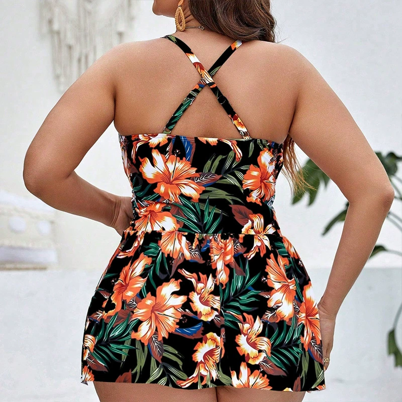 Skirted One-Piece Swimsuit with Crisscross Back and Front Cutout view 4