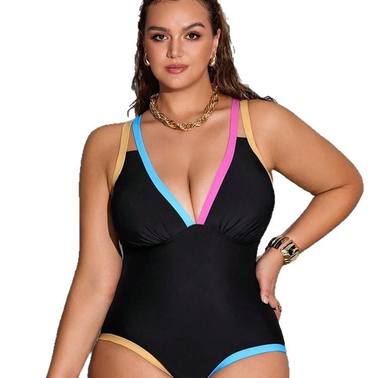 Plus Size Deep V One-Piece Swimsuit with Crisscross Back Tie view 5