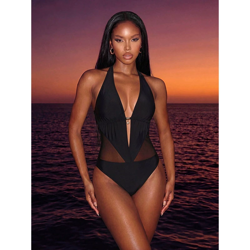 Women’s Plunge Halter One-Piece Swimsuit with Cutouts