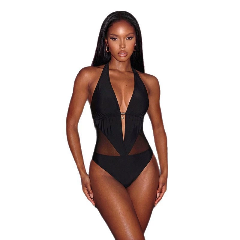 Women's Plunge Halter One-Piece Swimsuit with Cutouts view 5