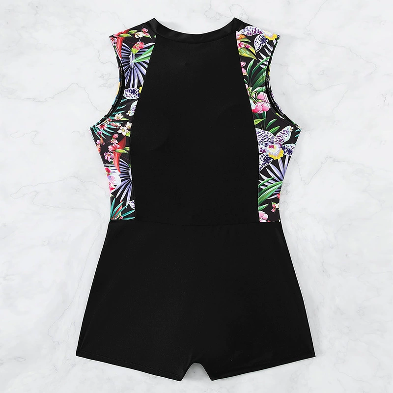 One-Piece Zip-Front Boyleg Swimsuit with Short Sleeves view 4