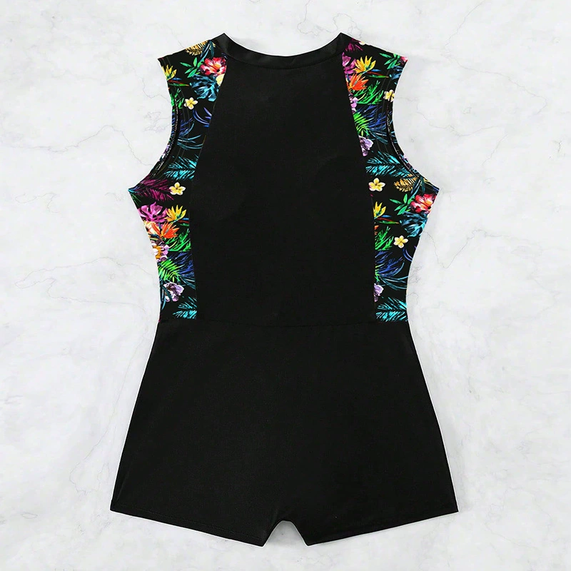 One-Piece Zip-Front Boyleg Swimsuit with Short Sleeves view 8