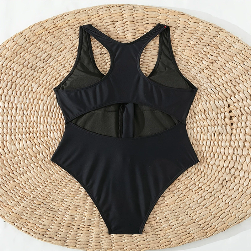 Zip Front One-Piece Swimsuit with Cutout Back view 3