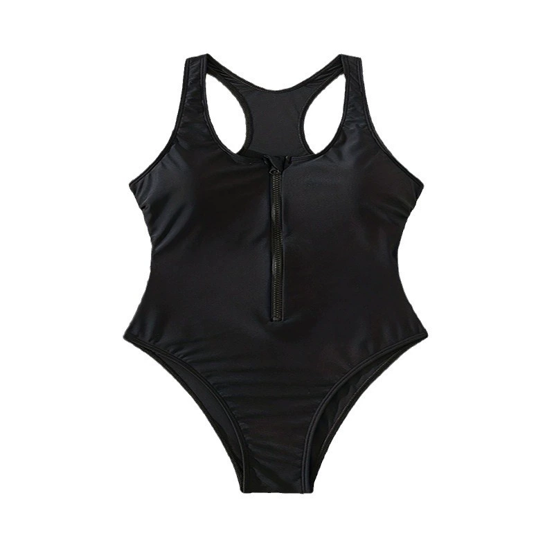 Zip Front One-Piece Swimsuit with Cutout Back view 5