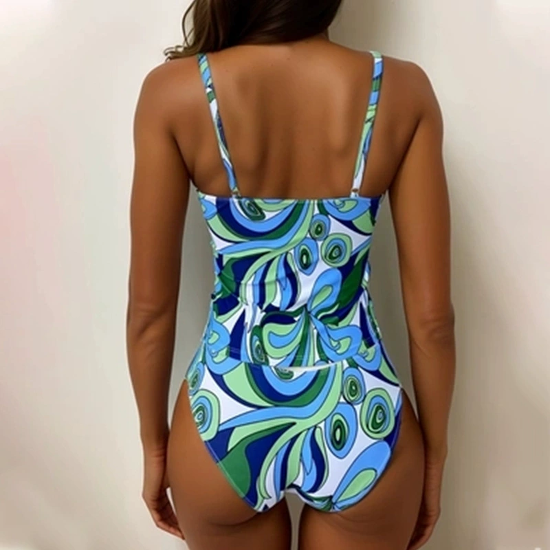 V-Neck Ruched One-Piece Swimsuit with Spaghetti Straps