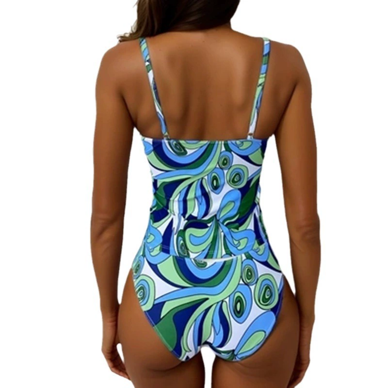 V-Neck Ruched One-Piece Swimsuit with Spaghetti Straps view 5