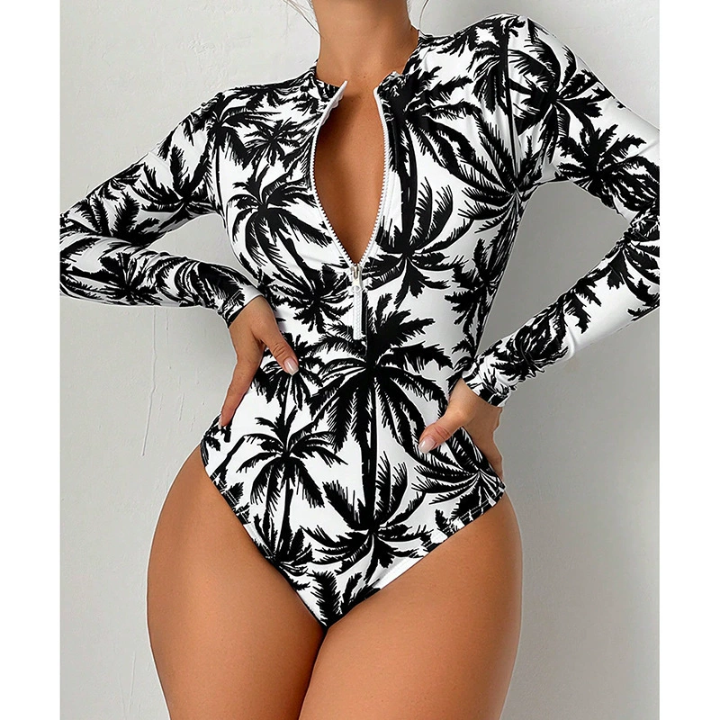 Long Sleeve Front Zip One-Piece Swimsuit