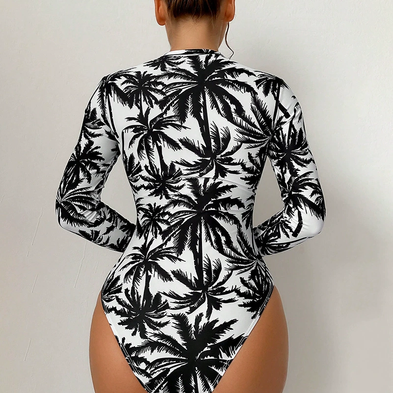 Long Sleeve Front Zip One-Piece Swimsuit