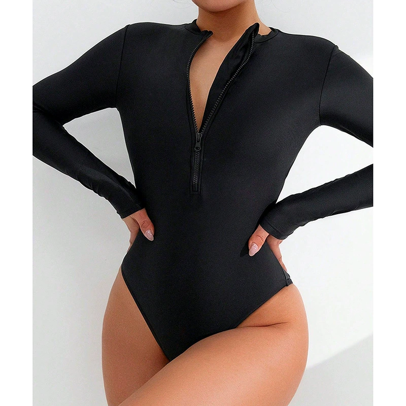 Long Sleeve Front Zip One-Piece Swimsuit view 3