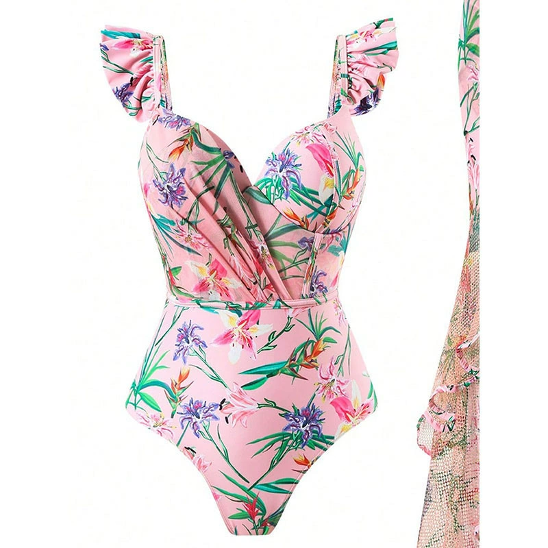 One-Piece Swimsuit and Ruffle Skirt Set