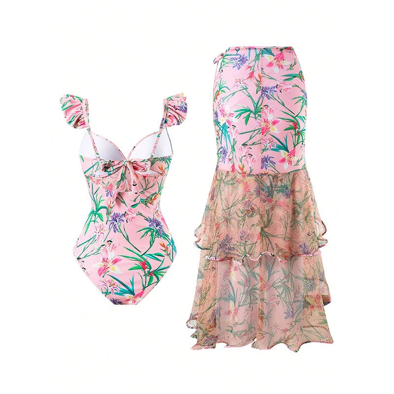 One-Piece Swimsuit and Ruffle Skirt Set view 3