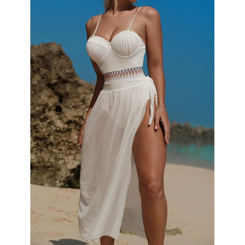 One-Piece Swimsuit with Sheer Skirt Cover-Up