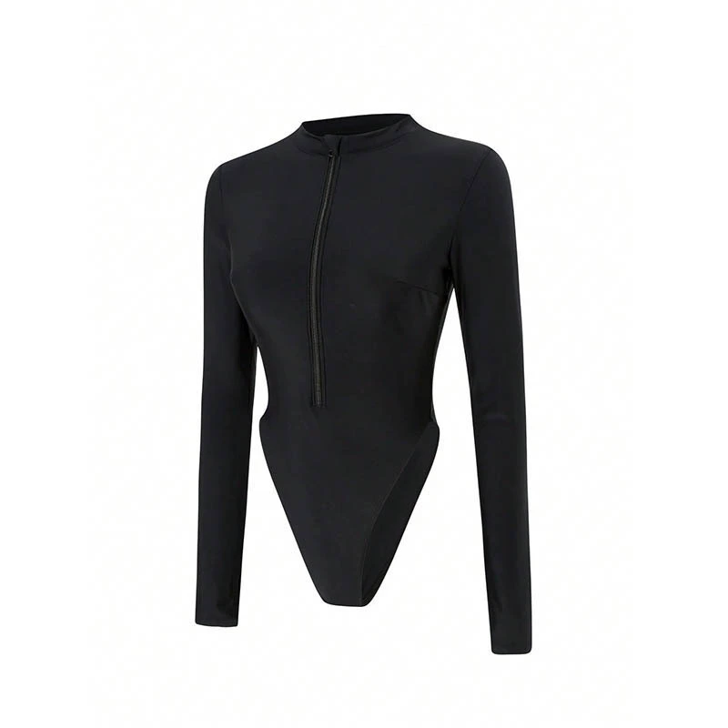Long Sleeve High Neck Zip Front Swimsuit with Thumbholes view 5