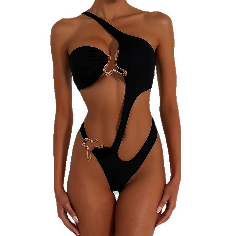 Asymmetrical One-Shoulder Cutout Monokini with Metal Ring view 5