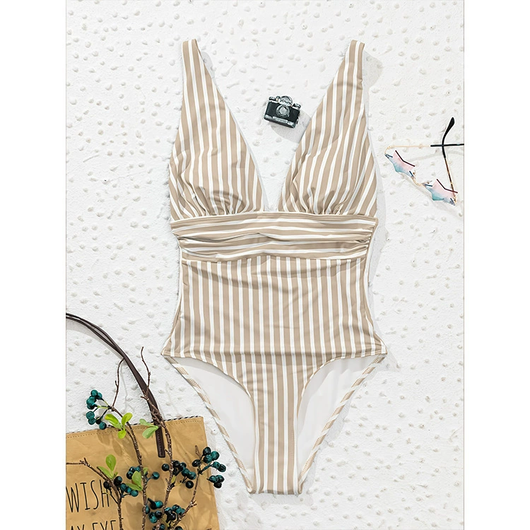 Women's Plunge V-Neck One-Piece Swimsuit with Adjustable Straps and Ruched Waist view 4