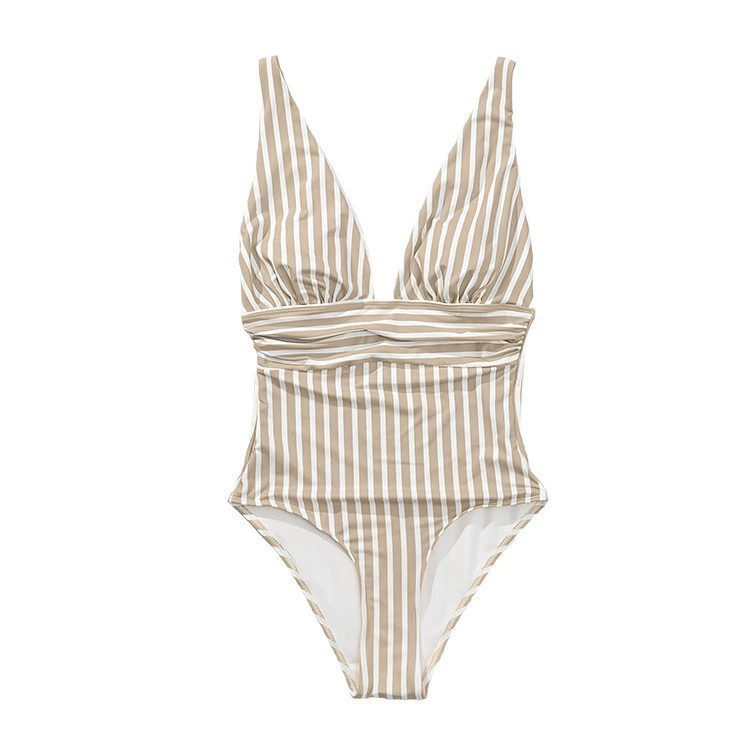 Women's Plunge V-Neck One-Piece Swimsuit with Adjustable Straps and Ruched Waist view 5