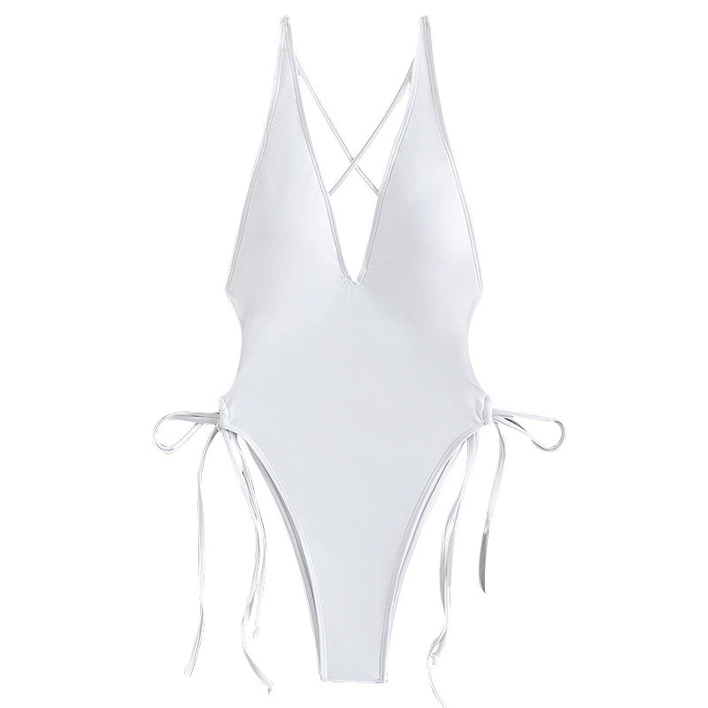 Deep V-Neck Halter One-Piece Swimsuit with Side Ties view 5