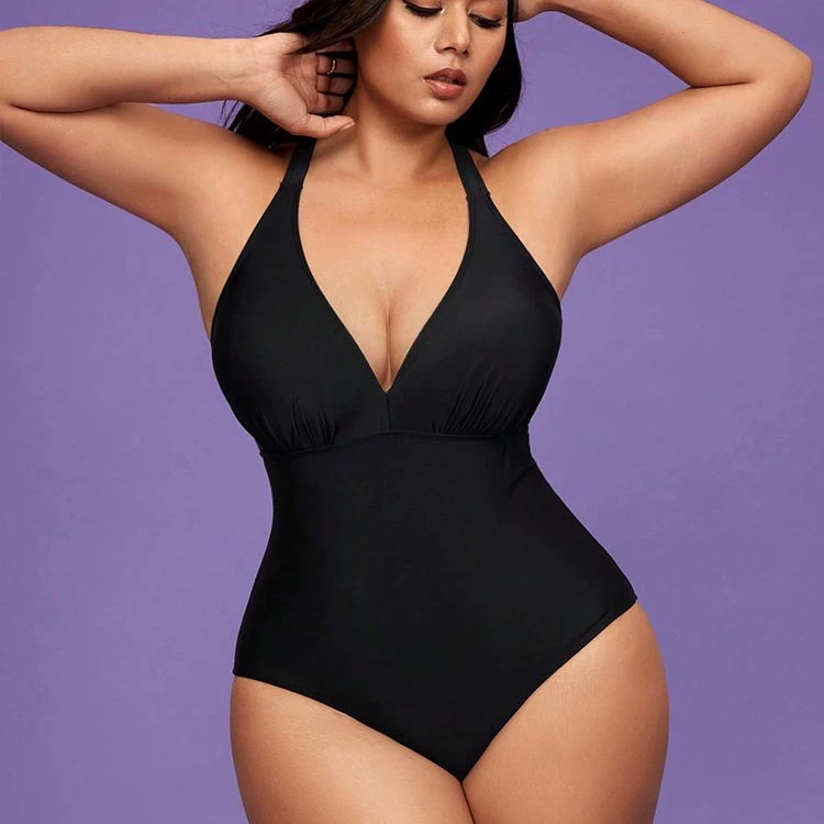 V-Neck One-Piece Swimsuit with Lace-Up Back