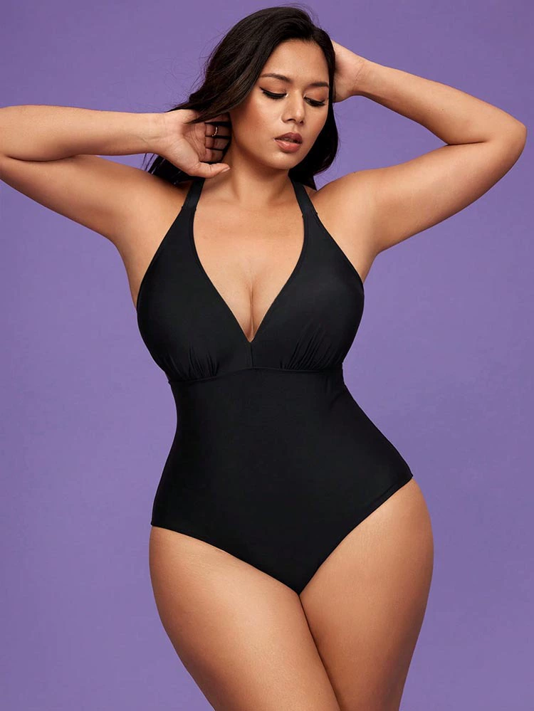 V-Neck One-Piece Swimsuit with Lace-Up Back view 6