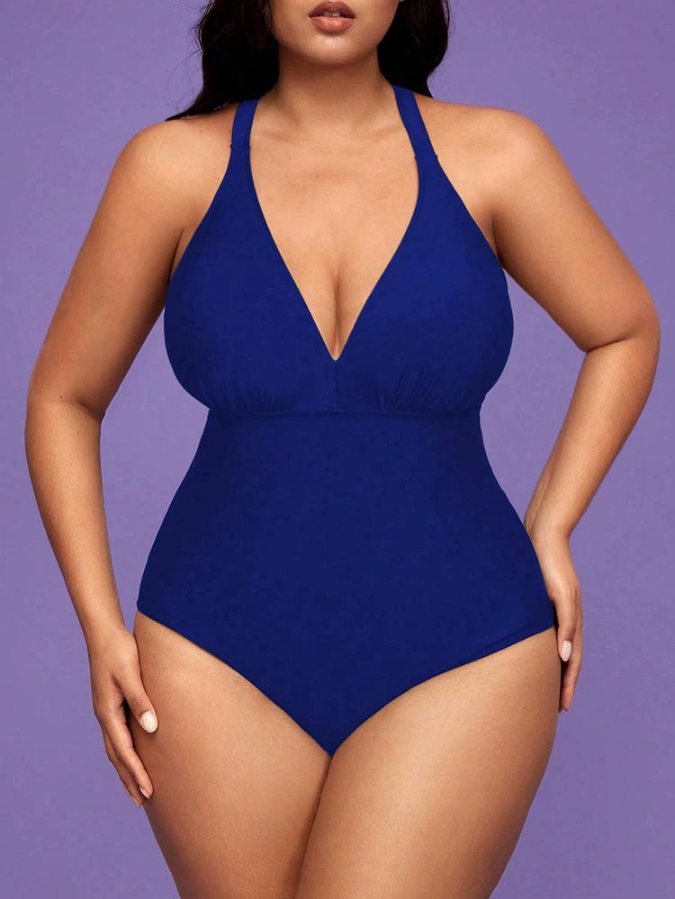 V-Neck One-Piece Swimsuit with Lace-Up Back view 7