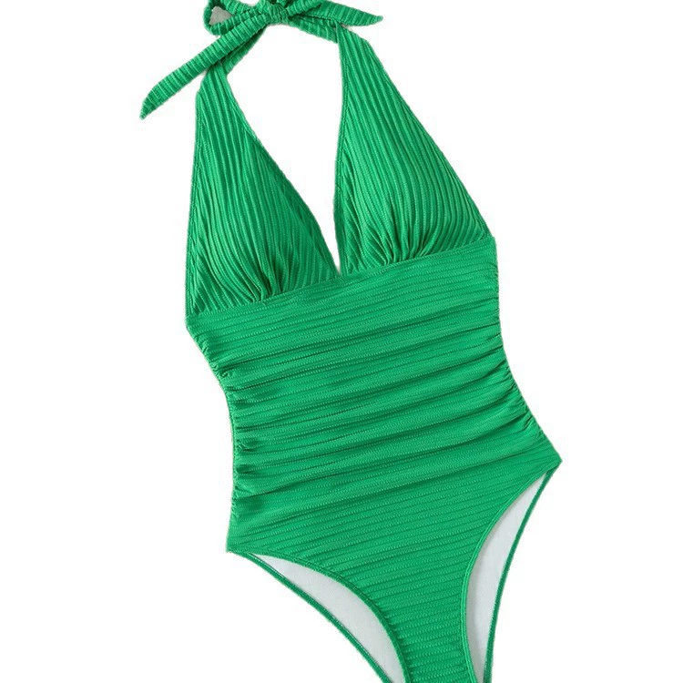 Halter Neck Ruched One-Piece Swimsuit with Deep V-Neck view 5